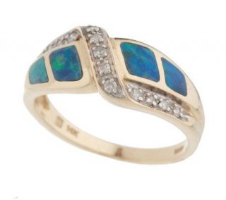 Australian Opal Inlay & Diamond Accent Twisted Band Ring, 14K