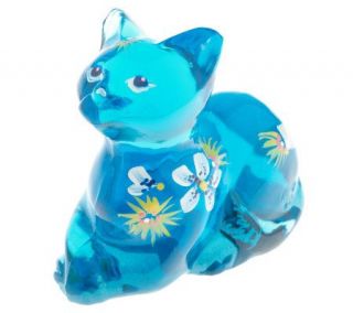 Fenton Art Glass Blue Lagoon Perky Cat Figurine —