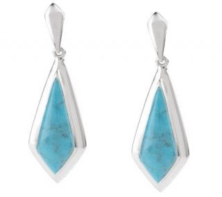 Sterling Turquoise Elongated Drop Earrings —