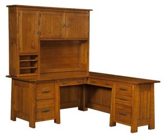 Amish Corner Computer Desk L Shaped Mission Solid Wood Wooden Office