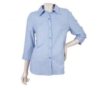 Denim & Co. Long Sleeve Oxford Stripe Button Front Shirt   A218260