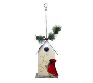 Solar Holiday Metal Glitter Birdhouse —