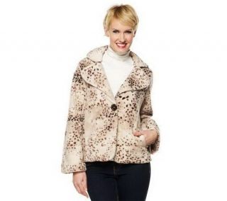 Susan Graver Animal Print Fleece Jacket with Oversized Notch Collar 