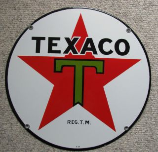 Vintage Original Texaco Reg T M 15” Porcelain Sign 1930s – Oil Gas