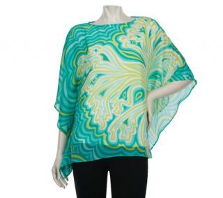 Bob Mackies Boat Neck Placement Print Caftan Top with Tank   A223767