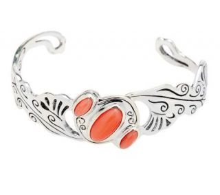 American West Oval Coral and Leaf Design Sterling Cuff —