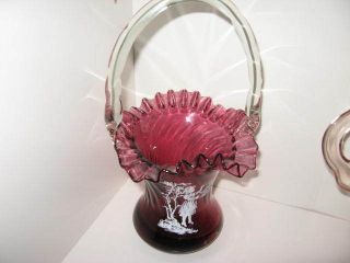   style BASKET cranberry Victorian Era of small girl and tree LARGE