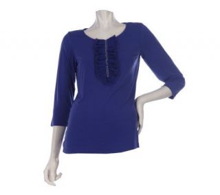 Susan Graver Liquid Knit Scoop Neck Top with Ruffle and Beading