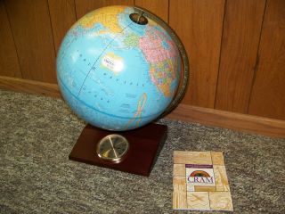 Cram 12 World Globe New Imperial Wood Base with Clock