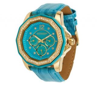 Gossip Multi Faceted Crystal Case Watch w/Leather Croco Strap 