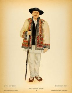 1937 Costume Romanian Peasant Man Neamt Moldavia Print Original