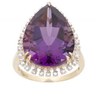 70 ct Pear Shaped Amethyst and 1/10 ct tw Diamond Ring 14K Gold