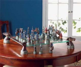 Deluxe Etched Glass Civil War Pedestal Chess Set Games