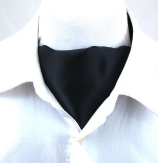 Mens Ascot Solid Black Ascot Cravat Tie