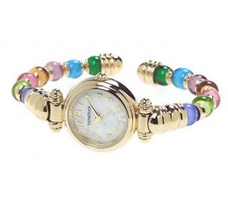 Murano Glass Multi color Bead Hinged Bangle Watch —