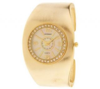 Gossip Crystal Accented Mother of Pearl Hinged Cuff Watch —
