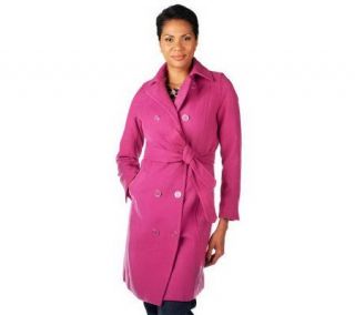 Isaac Mizrahi Live Double Breasted Melton Trench Coat   A227671