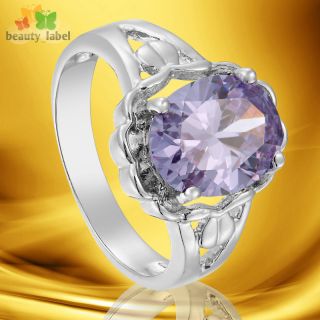 Fashion Party Jewelry Purple Tanzanite Oval Cut GP White Gold Ring 7 O