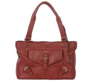 Liz Claiborne New York Leather Zip Top Tote with Buckle Detail