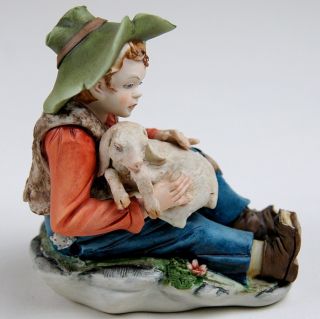  Boy with Lamb Bisque Porcelain Figurine Signed Cortese