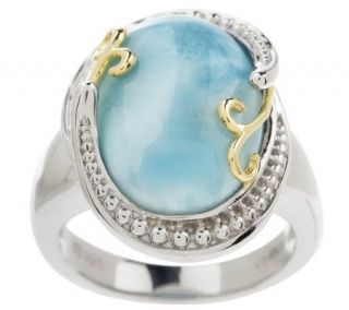 Sterling Oval Larimar Two tone Swirl Ring —