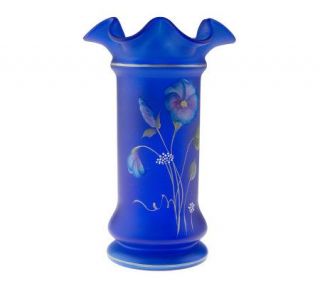 FentonArtGlass Handpainted Moonstruck Bluebells Pillar Vase