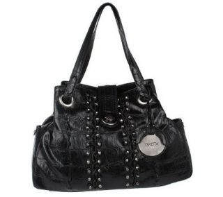 Gretta Croco Embossed Center Zip Compartment Studded Tote —