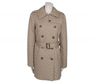 Centigrade Quilted Double Breasted Trench Coat with Belt —