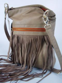 CRI de Coeur Womens Handbag Camel Leather Whitney Fringe Crossbody