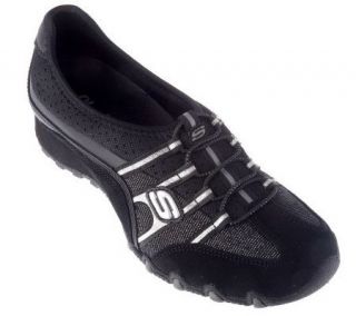 Skechers Leather & Sparkle Fabric Wedge Bottom Bungee Shoes — 