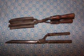 Antique Six Curling Irons Metal Rod Wooden Handles