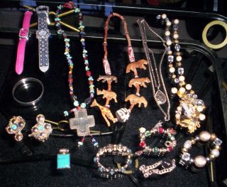  Vintage Costume Jewelry Lot Items necklaces earrings bracelets watches