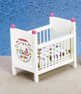 Doll House Mini ABC Baby Crib Furniture Painted Nursery Baby 1 12