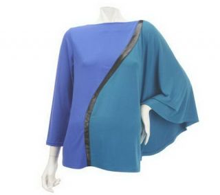 Bob Mackies Boat Neck Colorblock Top with Faux Leather Detail