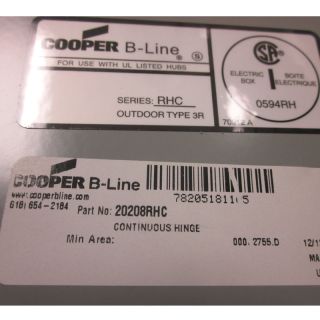  Cooper B Line 20208RHC Pull / Junction Box Continuous Hinge NEMA 3R