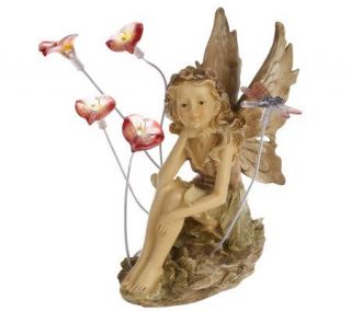 Solar Fairy Garden Statuette with Lighted Flowers & Dragonfly