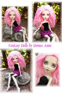 Frankie Stein Custom Monster High Doll Repaint Pink Mohair Reroot OOAK