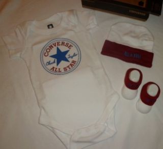 Converse All Star Logo Baby Boys Onesie Romper Set Hat Shoes Booties
