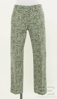  Sempione Cream & Green Print Cotton Cropped Hilary Pants Size IT 42
