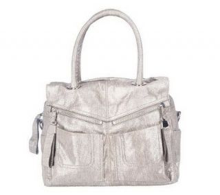 Makowsky Metallic Weave Leather Satchel with Removable Strap