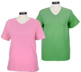 Quacker Factory Set of 2 Sparkle & Shine V neck T shirts —