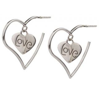 Sterling Heart Dangle Love Earrings —