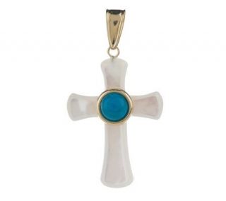 Mother of Pearl and Turquoise Cross Pendant 14K Gold —