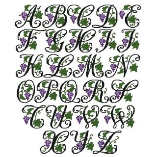 ABC Designs Grapes Vines Alphabet Embroidery Cross Stitch Designs