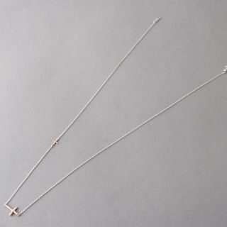Rose Gold Two Hammered Crosses Necklace Sterling Silver Sideways Cross