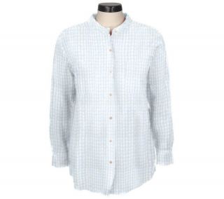Denim & Co. Seersucker Gingham Shirt w/Band Collar —
