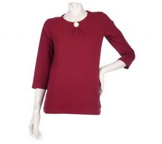 Denim & Co. 3/4 Sleeve Knit Top with Horseshoe Neckline Detail