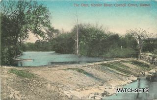 1909 Hand Colored Council Grove Kansas The Dam Neosho River Postcard