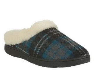 Clarks Plaid Clog Slippers with Faux Fur Lining —