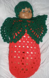 Hand Crochet Strawberry Baby Cocoon Wrap Photo Prop Halloween Costume
